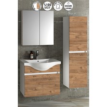 Özceden Yıldız 55+35 cm Beyaz-Atlantik Çam Mdf Seramik Lavabolu Asma Banyo Dolabı Takımı