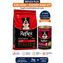 Reflex Plus Hipoalerjenik Kuzu Etli Orta ve Büyük Irk Yetişkin Köpek Maması 3 kg + Kuzu Etli & Patatesli Konserve Mama Seti