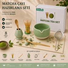 Herbarius 8 Parça Çiçek Desenli Balık Sırtı Kabartmalı Mint Yeşili Renk Matcha Çayı Hazırlama Seti - Geleneksel Japon Matcha Seti