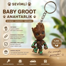Portal 3d Hareketli Groot Figürlü Anahtarlık - 3D Baskı Esnek Tasarım - Ağaç ve Sarmaşık Detaylı Çanta Süsü