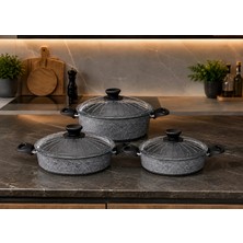 Gelincik Granit Ezme Basık Tencere Seti 24CM-28CM-32CM  Pilav ve Karnıyarık Tenceresi 3lü Set
