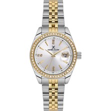 Daniel Klein Kadın Kol Saati Çift Renk Metal Kordon Gold Silver Taşlı Bezel Takvimli Kadran