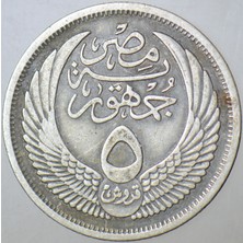 Banknoting Mısır 5 Piastre 1957 Gümüş 3,5 gr 22 Mm. Sfenks.