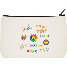 Designedfy Clutch Bts J-Hope Baskılı Bez Makyaj Çantası, Kalemlik, El Çantası