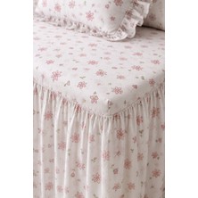 Shules Collection Vintage Pastel Çiçek Desenli %100 Pamuk Fırfırlı Etekli Lastikli Çarşaf Takımı