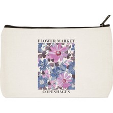 Designedfy Clutch Flower Market Copenhagen Baskılı Bez Makyaj Çantası, Kalemlik, El Çantası