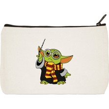 Designedfy Clutch Yoda Baskılı Bez Makyaj Çantası, Kalemlik, El Çantası
