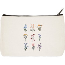 Designedfy Clutch Çiçek Baskılı Bez Makyaj Çantası, Kalemlik, El Çantası