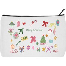 Designedfy Merry Christmas 2 Baskılı Bez Makyaj Çantası, Kalemlik, Cüzdan