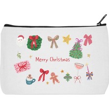 Designedfy Merry Christmas Baskılı Bez Makyaj Çantası, Kalemlik, Cüzdan
