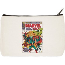Designedfy Clutch Marvel Poster Baskılı Bez Makyaj Çantası, Kalemlik, El Çantası