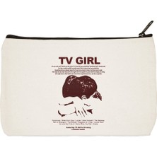 Designedfy Clutch Tv Girl 2 Baskılı Bez Makyaj Çantası, Kalemlik, El Çantası
