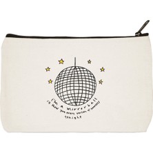 Designedfy Clutch Mirrorbal Baskılı Bez Makyaj Çantası, Kalemlik, El Çantası