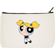 Designedfy Clutch Powerpuff Girls Bubbles Baskılı Bez Makyaj Çantası, Kalemlik, El Çantası