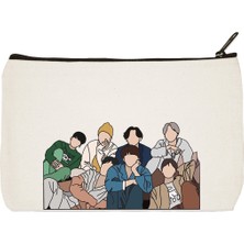 Designedfy Clutch Bts Grup 2 Baskılı Bez Makyaj Çantası, Kalemlik, El Çantası