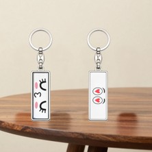 Hediye Vakti Kalp Emoji Tasarımlı Çift Yüz Baskılı Krom Hediyelik Anahtarlık