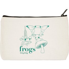 Designedfy Clutch Frogs Baskılı Bez Makyaj Çantası, Kalemlik, El Çantası