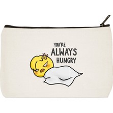 Designedfy Clutch Stray Kids Felix You're Always Hungry Baskılı Bez Makyaj Çantası, Kalemlik, El Çantası