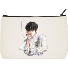 Designedfy Clutch Bts Tae-Hyung Baskılı Bez Makyaj Çantası, Kalemlik, El Çantası