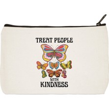 Designedfy Clutch Treat People With Kindness Baskılı Bez Makyaj Çantası, Kalemlik, El Çantası