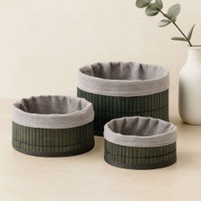 Royaleks Yuvarlak Bambu Kenarlı Organizer Sepet (Gri, Ahşap Tabanlı)