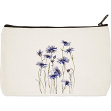 Designedfy Clutch Mor Çiçek Baskılı Bez Makyaj Çantası, Kalemlik, El Çantası