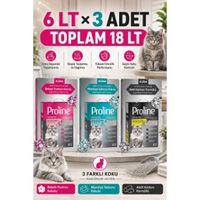 Proline 3'lü Topaklanan Kedi Kumu Seti 18 Litre (3x6 L) - Bebek Pudrası, Marsilya Sabunu ve Aktif Karbon Kokulu