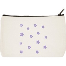 Designedfy Clutch Mor Çiçek 2 Baskılı Bez Makyaj Çantası, Kalemlik, El Çantası