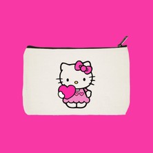 Designedfy Hello Kitty Kalp Su Geçirmez Baskılı Bez Makyaj Çantası, Kalemlik, Cüzdan