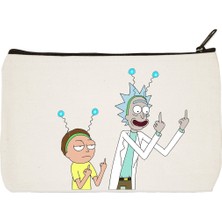 Designedfy Clutch Rick And Morty Baskılı Bez Makyaj Çantası, Kalemlik, El Çantası