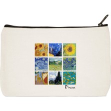 Designedfy Clutch Van Gogh Collage Art Baskılı Bez Makyaj Çantası, Kalemlik, El Çantası