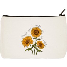 Designedfy Clutch Sunflowers Baskılı Bez Makyaj Çantası, Kalemlik, El Çantası