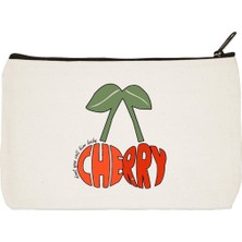 Designedfy Clutch Harry Styles Cherry Baskılı Bez Makyaj Çantası, Kalemlik, El Çantası