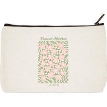 Designedfy Clutch Flower Market Les Fleur Baskılı Bez Makyaj Çantası
