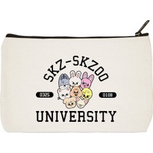 Designedfy Clutch Stray Kids Baskılı Bez Makyaj Çantası, Kalemlik, El Çantası Krem
