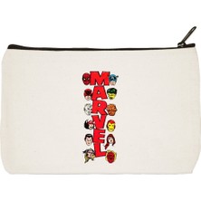 Designedfy Clutch Marvel 2 Baskılı Bez Makyaj Çantası, Kalemlik, El Çantası