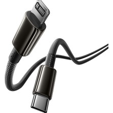 Baseus Tungsten Gold Air 30W Type-C To Lightning (Ip) Hızlı Şarj ve Veri Aktarım Kablosu, Pd Destekli Örgülü Kopmaz Yapı, iPhone ve iPad Uyumlu, 1.2 Metre, Cluster Siyah