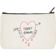 Designedfy Clutch Harry Styles Fine Line Heart Baskılı Bez Makyaj Çantası, Kalemlik, El Çantası