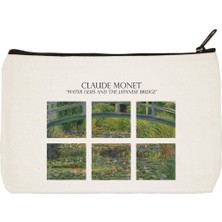 Designedfy Clutch Claude Monet Baskılı Bez Makyaj Çantası, Kalemlik, El Çantası