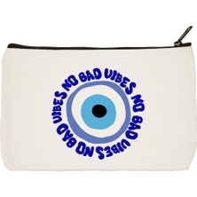 Designedfy Clutch No Bad Vibes Baskılı Bez Makyaj Çantası, Kalemlik, El Çantası