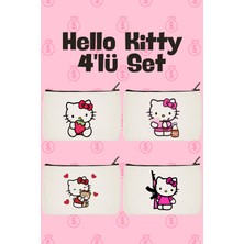 Designedfy Kampanyalı Hello Kitty Baskılı 4'lü Makyaj Çantası, Kalemlik, Cüzdan