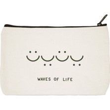 Designedfy Wawes Of Life Baskılı Bez Makyaj Çantası, Kalemlik, El Çantası