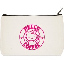 Designedfy Hello Kitty Coffe 2 Baskılı Bez Makyaj Çantası, Kalemlik, El Çantası