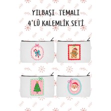 Designedfy Yılbaşı 2 Temalı 4'lü Set Makyaj Çantası, Kalemlik Seti
