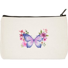 Designedfy Butterfly Baskılı Bez Makyaj Çantası, Kalemlik, El Çantası