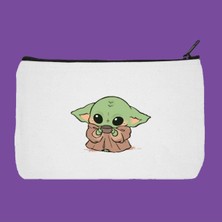 Designedfy Baby Yoda Baskılı Bez Makyaj Çantası, Kalemlik, El Çantası