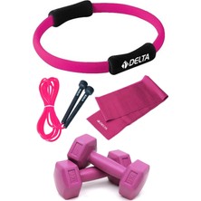 Delta Pilates Egzersiz Çemberi, 120X15CM Pilates Lastiği Bandı, 1kg Dambıl, Atlama Ipi Seti