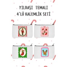 Designedfy Yılbaşı Temalı 3 4'lü Setmakyaj Çantası, Kalemlik Seti