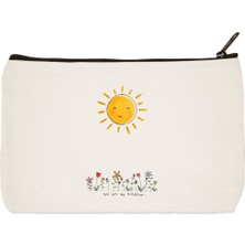 Designedfy Sunshine Baskılı Bez Makyaj Çantası, Kalemlik, El Çantası