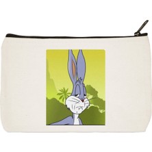 Designedfy Bugs Bunny Baskılı Bez Makyaj Çantası, Kalemlik, El Çantası